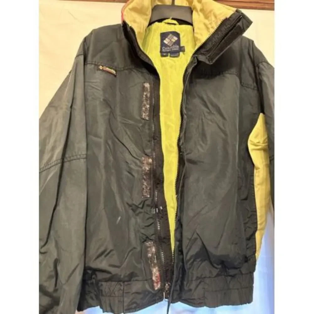 Vintage 80s Columbia Bugaboo Black Neon Windbreaker Jacket Radial Sleeve Mens Sm